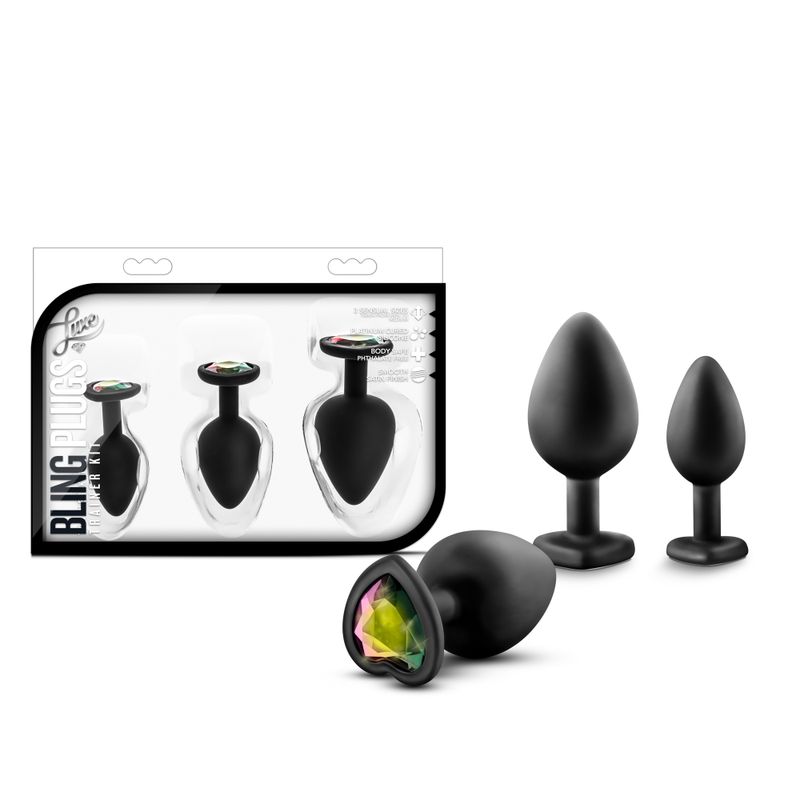 Luxe Bling Plugs Training Kit Black With Rainbow Gems 3 Sizes > Anal Range > Butt Plug Kits - Tophatter Daily Deals