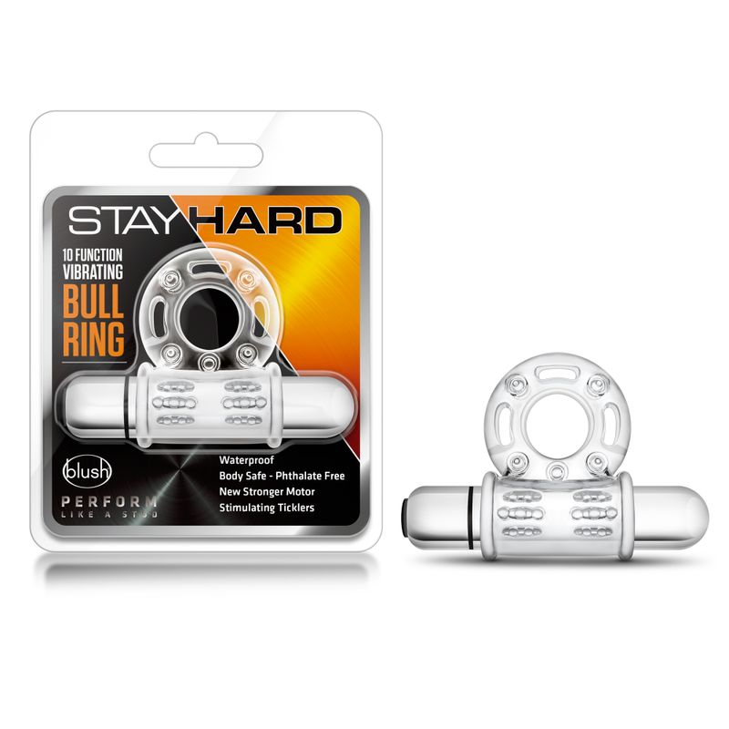 Stay Hard 10 Function Vibrating Bull Ring – Clear Vibrating Cock Ring > Cock Ring > Vibrating - Tophatter Daily Deals