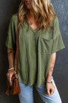 Textured V-Neck Dropped Shoulder T-Shirt Gum Leaf Women's T-Shirts - Tophatter Daily Deals