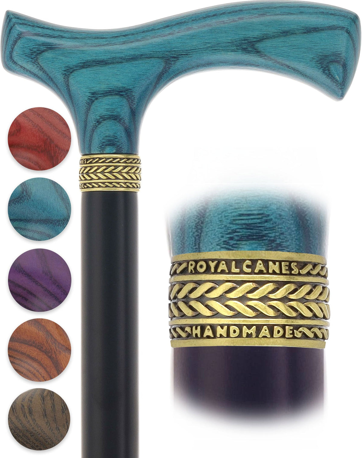 Royal Canes Classic Fritz: Wood-Stained, Pewter Collar (Standard & Slim Profiles) Fritz Handle Walking Canes - Tophatter Daily Deals