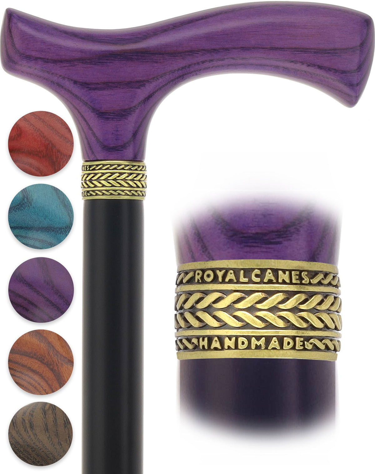 Royal Canes Classic Fritz: Wood-Stained, Pewter Collar (Standard & Slim Profiles) Fritz Handle Walking Canes - Tophatter Daily Deals