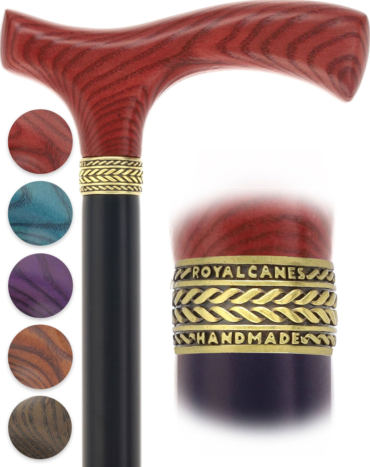 Royal Canes Classic Fritz: Wood-Stained, Pewter Collar (Standard & Slim Profiles) Fritz Handle Walking Canes - Tophatter Daily Deals