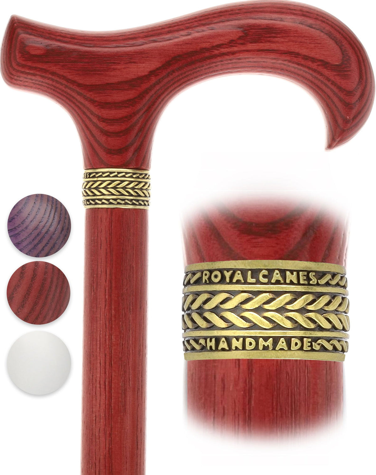 Super Strong Derby Handle Cane - Ash Wood, Pewter Wheat Collar, Matching Stain, 3 Color Options Derby Classic Walking Canes - Tophatter Daily Deals