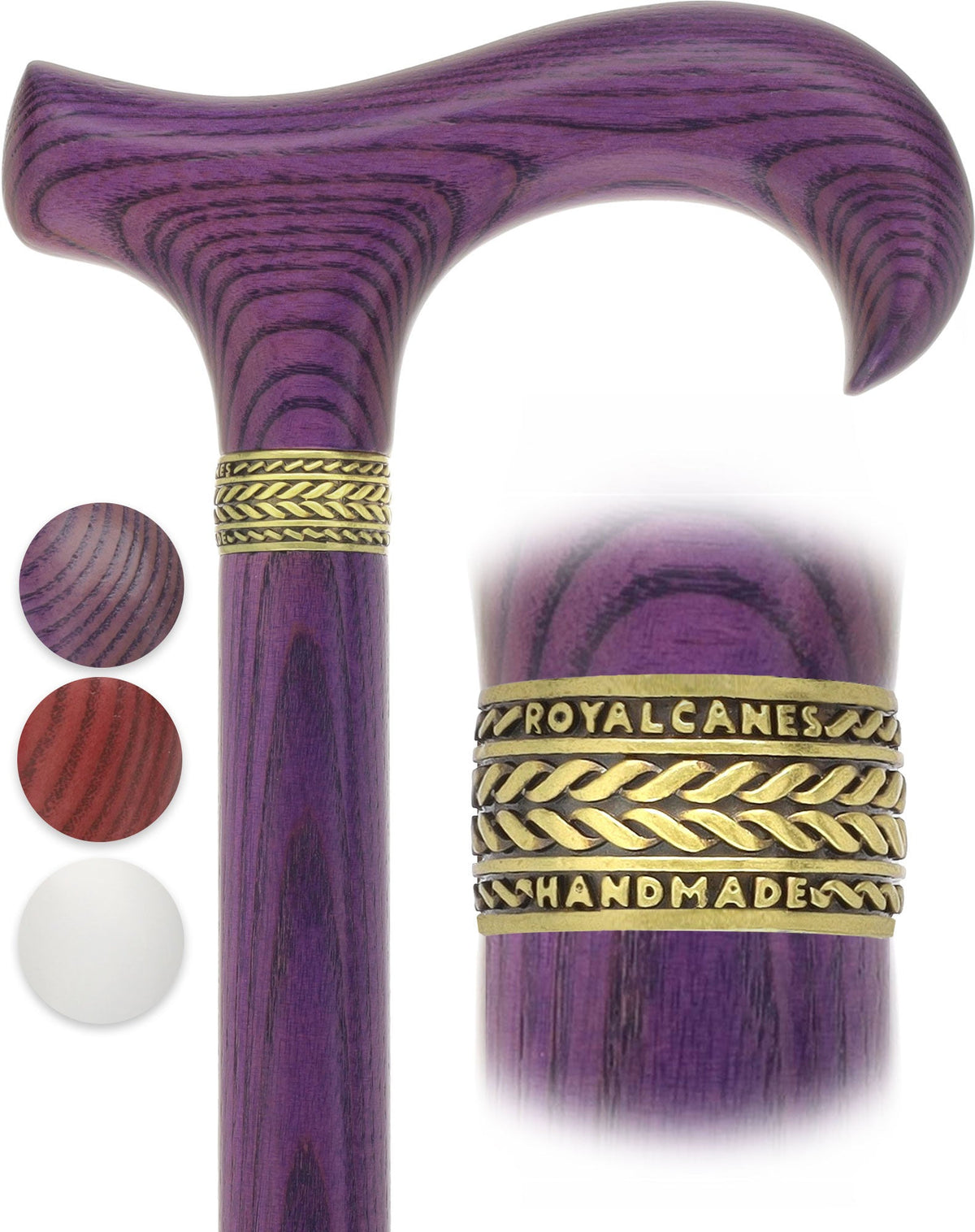 Super Strong Derby Handle Cane - Ash Wood, Pewter Wheat Collar, Matching Stain, 3 Color Options Derby Classic Walking Canes - Tophatter Daily Deals