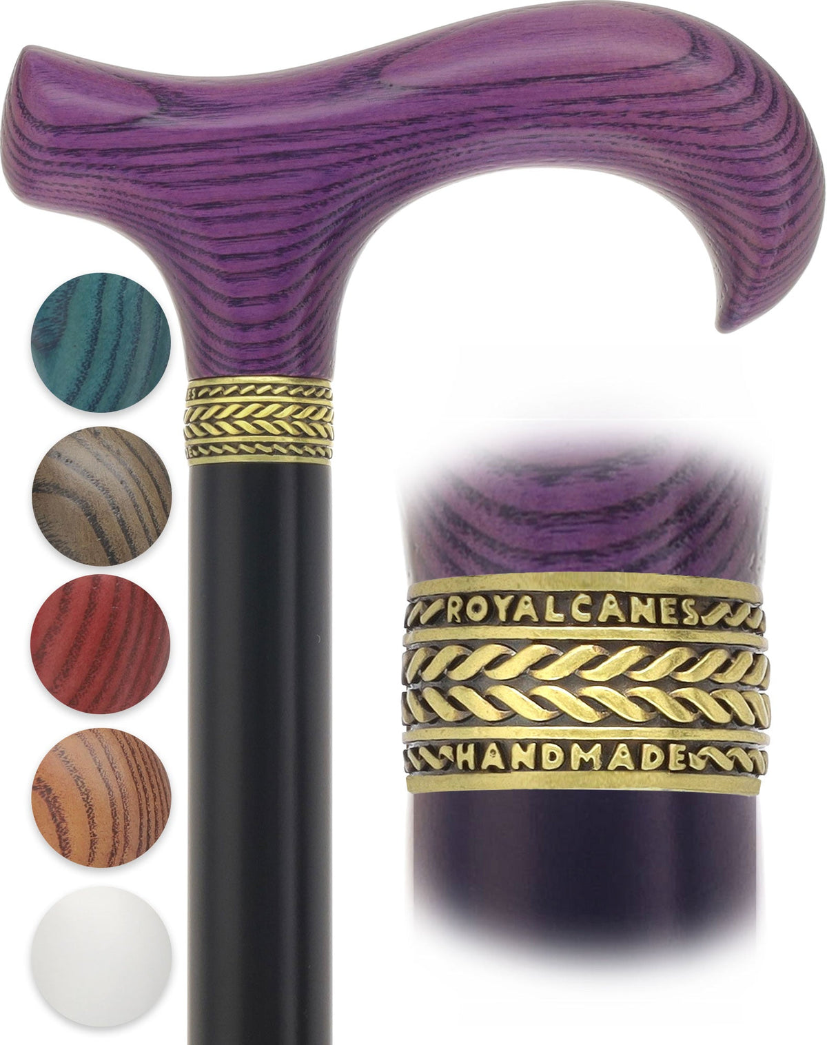 Royal Canes Classic Derby Walking Cane, Wood-Stained, Pewter Collar, Multiple Colors Derby Classic Walking Canes - Tophatter Daily Deals