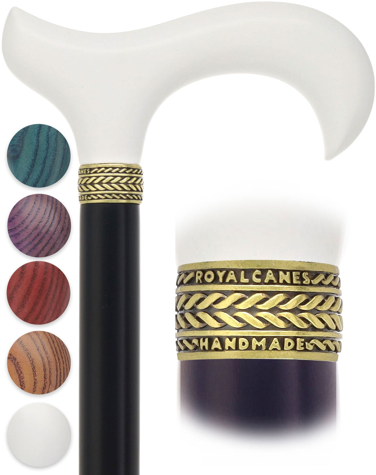 Royal Canes Classic Derby Walking Cane, Wood-Stained, Pewter Collar, Multiple Colors Derby Classic Walking Canes - Tophatter Daily Deals