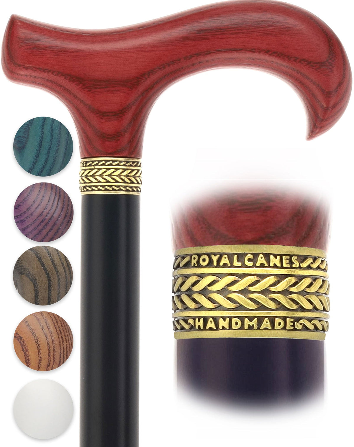 Royal Canes Classic Derby Walking Cane, Wood-Stained, Pewter Collar, Multiple Colors Derby Classic Walking Canes - Tophatter Daily Deals