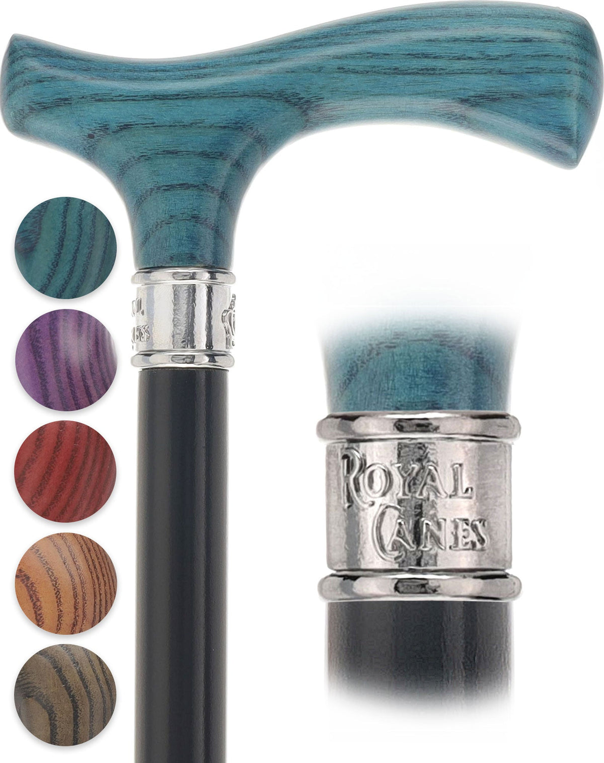 Royal Canes Classic Fritz: Wood-Stained, Pewter Collar (Standard & Slim Profiles) Fritz Handle Walking Canes - Tophatter Daily Deals