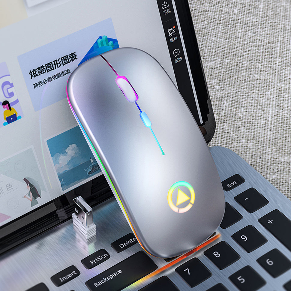 BLACK Silent ULTRA THIN rechargeable wireless mouse 7 GLOWING LIGHTS Argent 0 - Tophatter Daily Deals