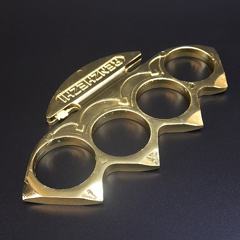 Ninja - Solid metal Brass Knuckles Duster Defense boxing gloves boxing buckle fitness training four fingers with defense boxing protective gear - Tophatter Daily Deals