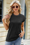 Round Neck Cap Sleeve T-Shirt Black Women's T-Shirts - Tophatter Daily Deals