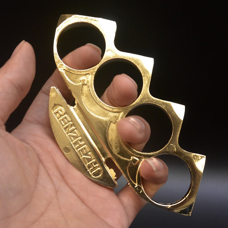 Ninja - Solid metal Brass Knuckles Duster Defense boxing gloves boxing buckle fitness training four fingers with defense boxing protective gear Gold - Tophatter Daily Deals