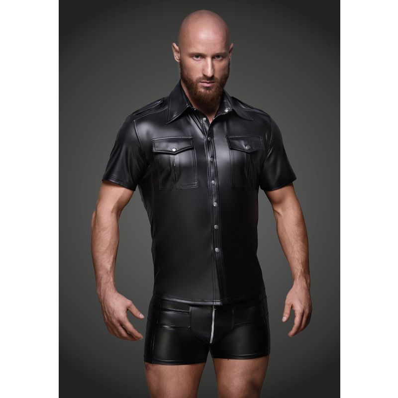 Black Wet Look Short Sleeve Shirt With Front Pockets > Clothes > Mens Latex - Tophatter Daily Deals