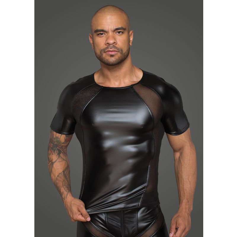 Power Wetlook Men T-Shirt With 3D Net Inserts Black Size Small Medium Large > Clothes > Mens Latex - Tophatter Daily Deals
