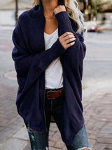 Bat Ssleeve Plus Size Knitted Cardigan Sweater Navy blue 0 - Tophatter Daily Deals