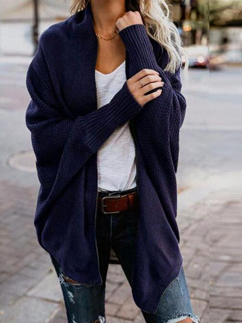 Bat Ssleeve Plus Size Knitted Cardigan Sweater Navy blue 0 - Tophatter Daily Deals
