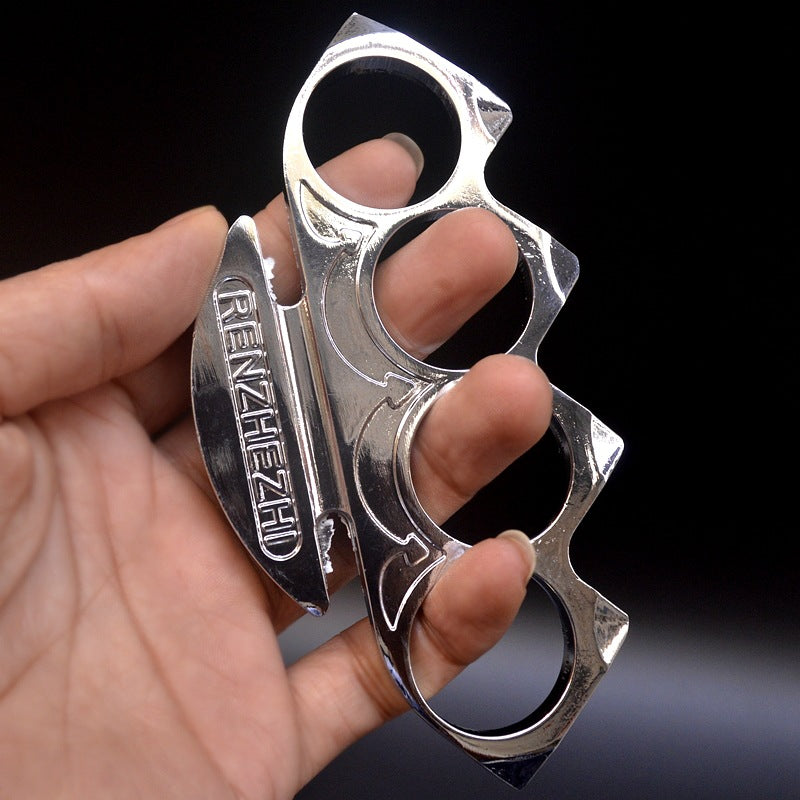 Ninja - Solid metal Brass Knuckles Duster Defense boxing gloves boxing buckle fitness training four fingers with defense boxing protective gear Silver - Tophatter Daily Deals