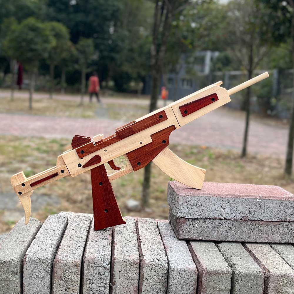 Solid Beech Wood MP5 SMG Replica Rubber Band Gun Model Kit - Tophatter Daily Deals