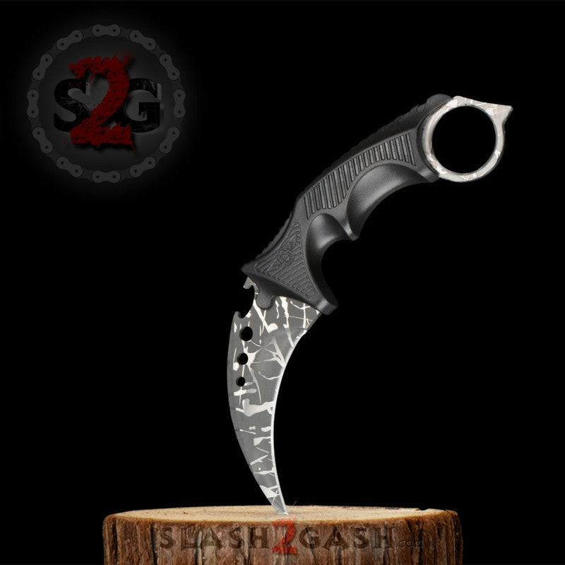 CSGO Grey Karambit Full TANG Tactical Claw Neck Knife w/ Sheath ELITE ver Grey Relief Knife-Fixed - Tophatter Daily Deals