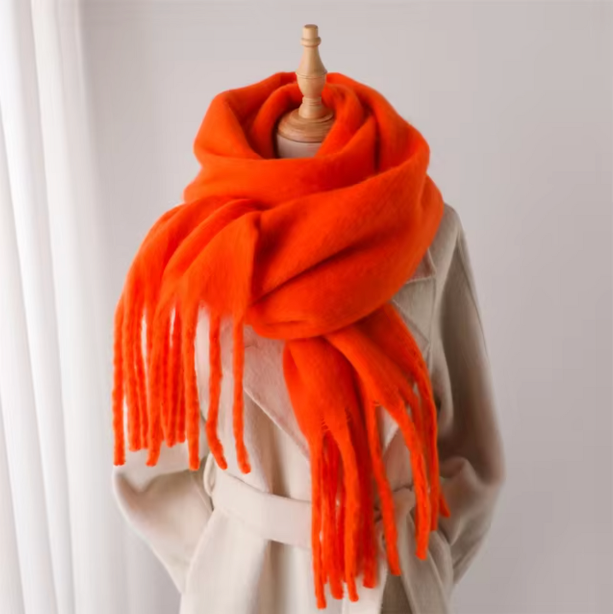 Warm Cozy Womens Winter Scarf - Blanket Fringe Plush Orange One Size - Tophatter Daily Deals