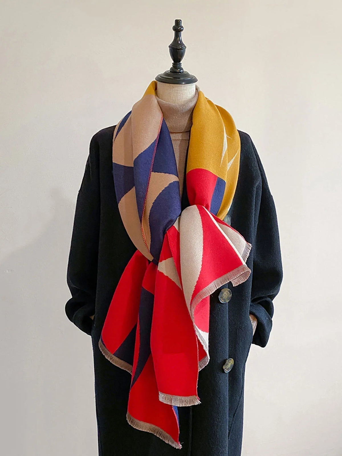 Oversized Womens Scarf - Reversible Geometric Cashmere Red - Tophatter Daily Deals