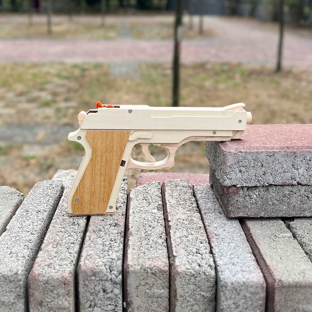 Solid Wooden Rubber Band M92F Pistol With Functional Clip - Tophatter Daily Deals