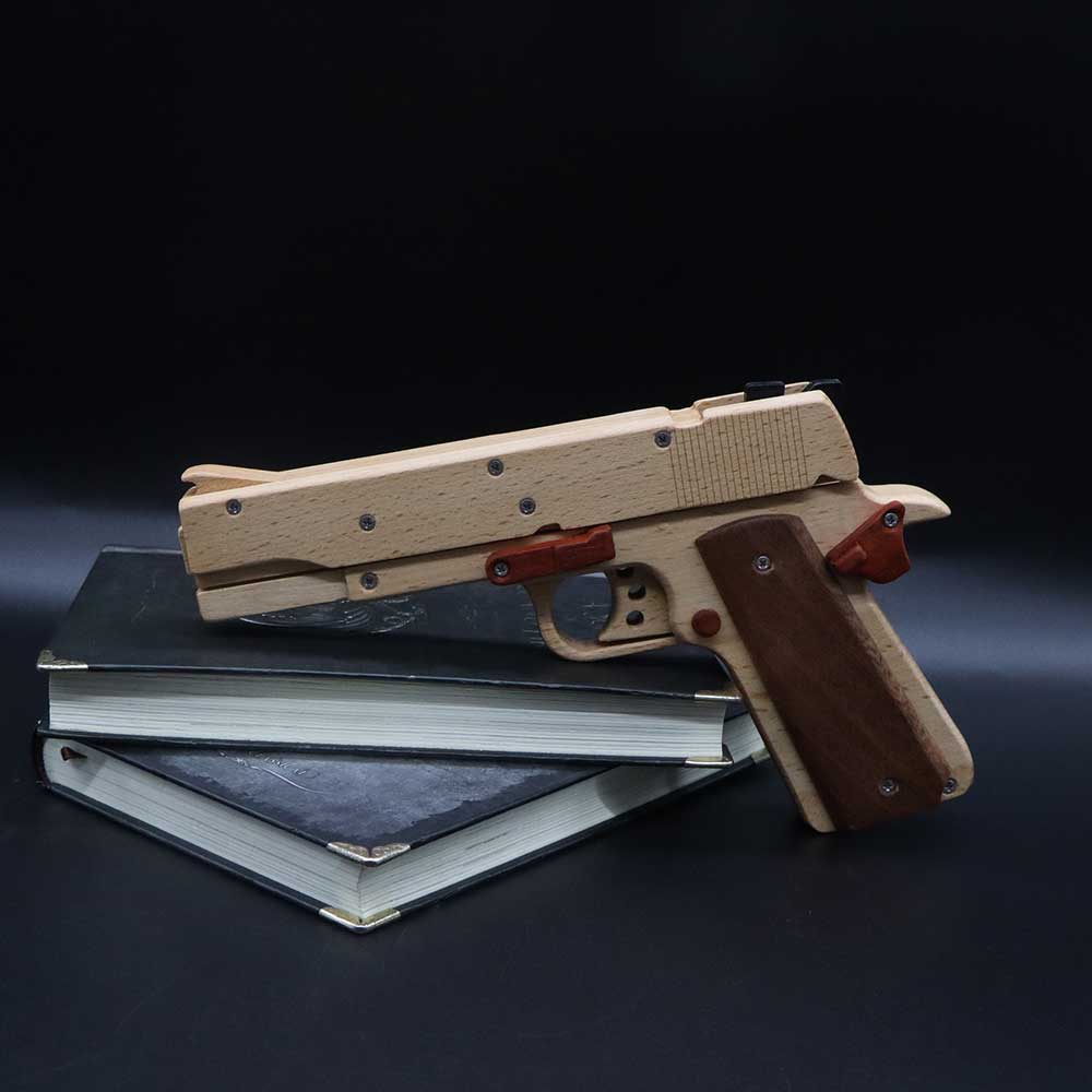Assembled M1911 Wooden Replica Rubber Band Gun - Tophatter Daily Deals
