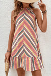 Striped Round Neck Sleeveless Mini Dress Multicolor Casual Dresses - Tophatter Daily Deals