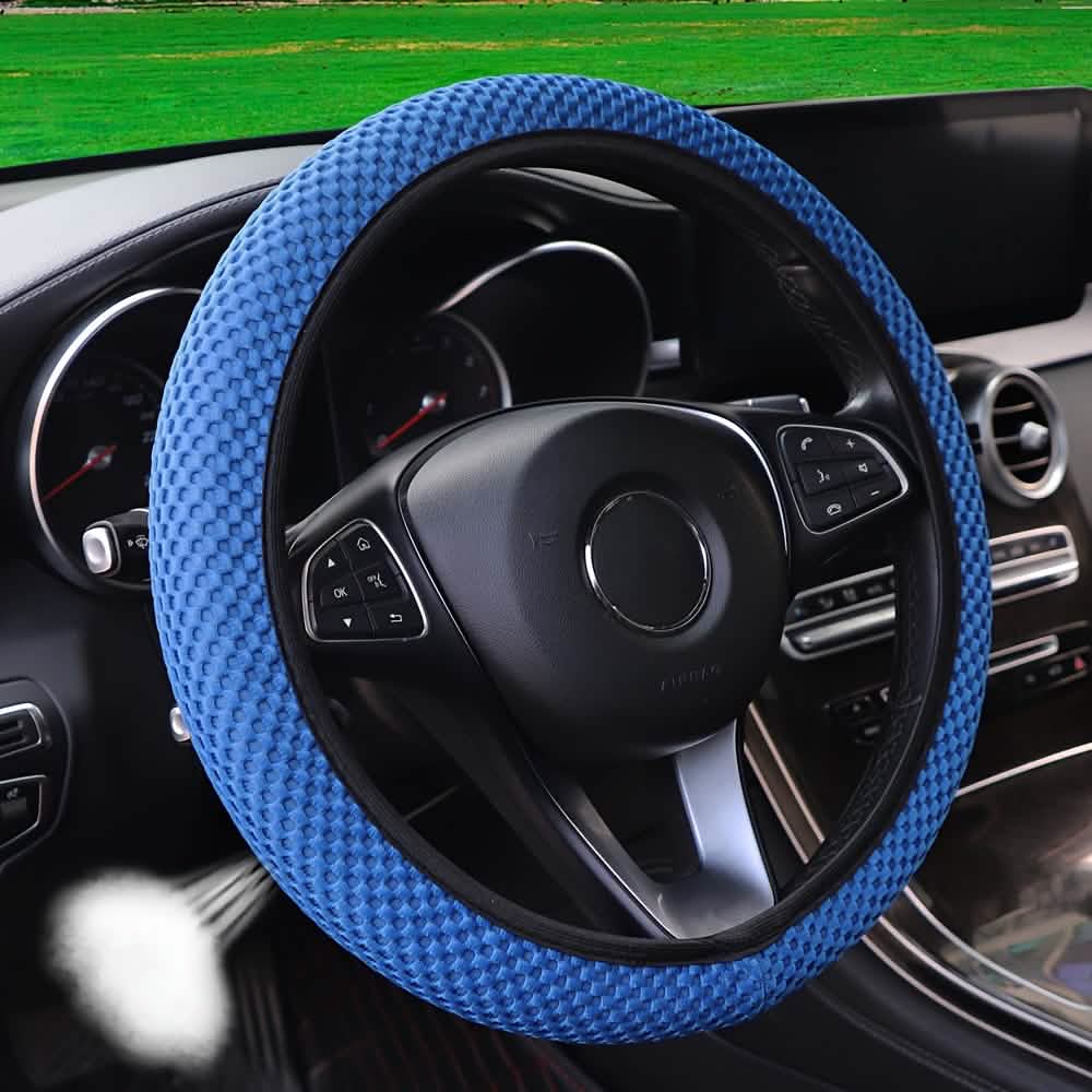 Breathable Comfortable Non-slip Mesh Steering Wheel Cover Blue Automotive - Tophatter Daily Deals