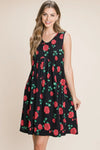 BOMBOM Floral Ruched Tank Dress Black Casual Dresses - Tophatter Daily Deals