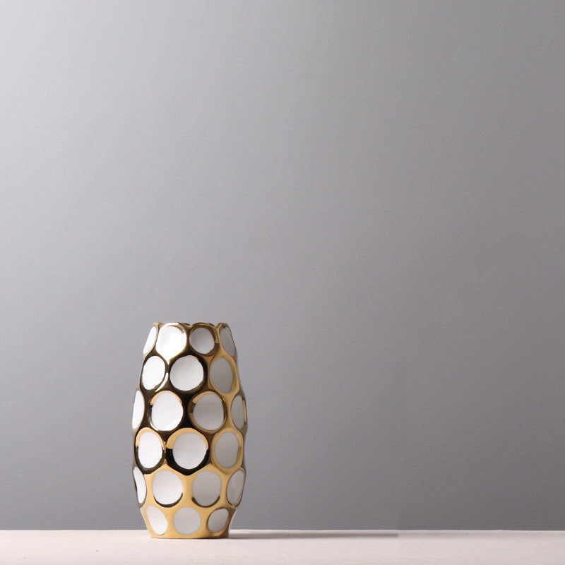 Beautiful Ceramic Gold aqua polka dots Pineapple Vase White large 0 - Tophatter Daily Deals