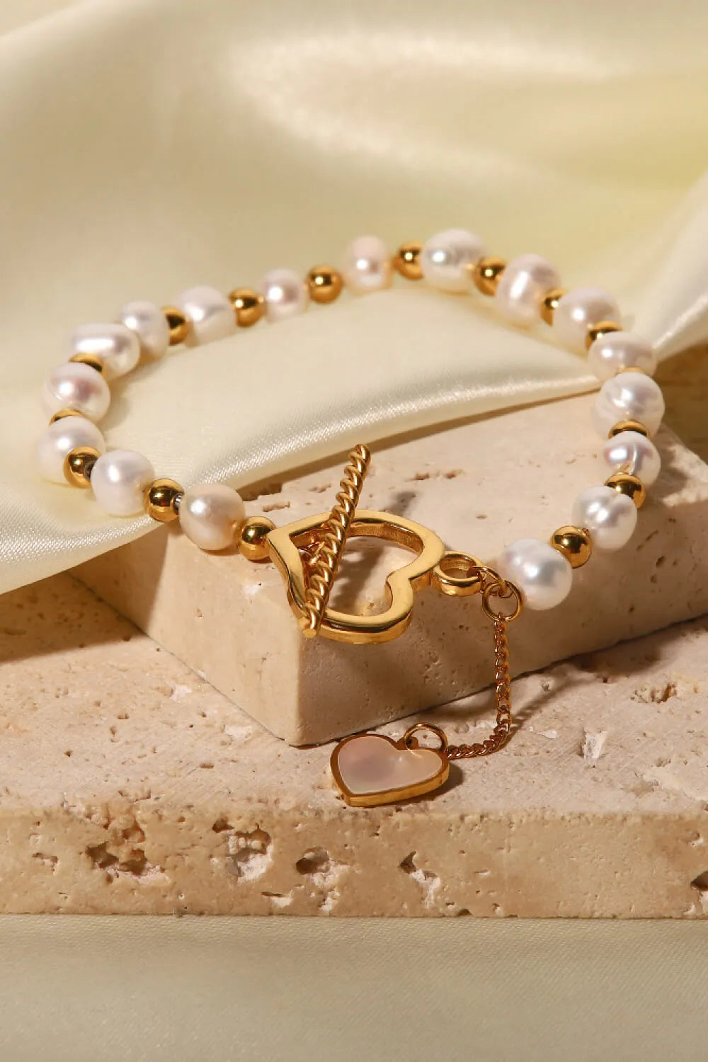 Freshwater Pearl Heart Charm Bracelet Bracelets - Tophatter Daily Deals