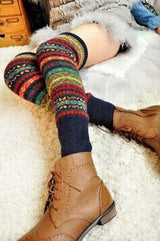 Autumn Winter Bohemian Thickened Woolen Socks Navy Blue 0 - Tophatter Daily Deals