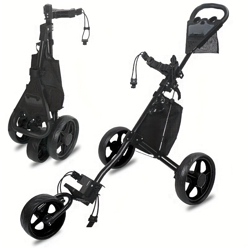 Quick-Fold 3-Wheel Golf Push Cart Black Sports & Fitness > Golf > Golf Accessories - Tophatter Daily Deals