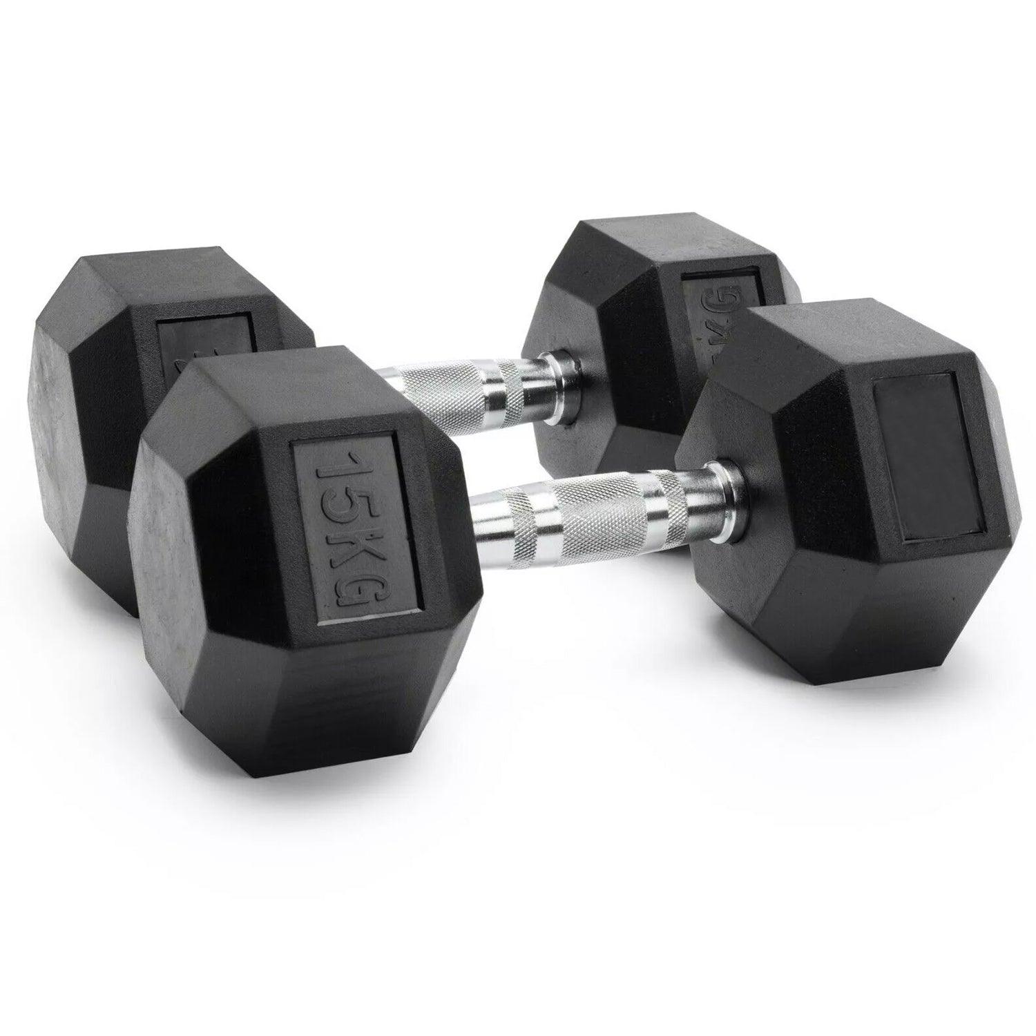 Hex Dumbbells Set - 2.5kg-30kg Pair of Cast Iron Dumbbell Hand Weights Rubber Encased Hexagonal Gym 2 x 15 Kg Dumbbeells - Tophatter Daily Deals