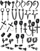 16 Pairs Y2K Punk Black Stainless Steel Earrings Set - Tophatter Daily Deals