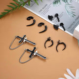 16 Pairs Y2K Punk Black Stainless Steel Earrings Set - Tophatter Daily Deals