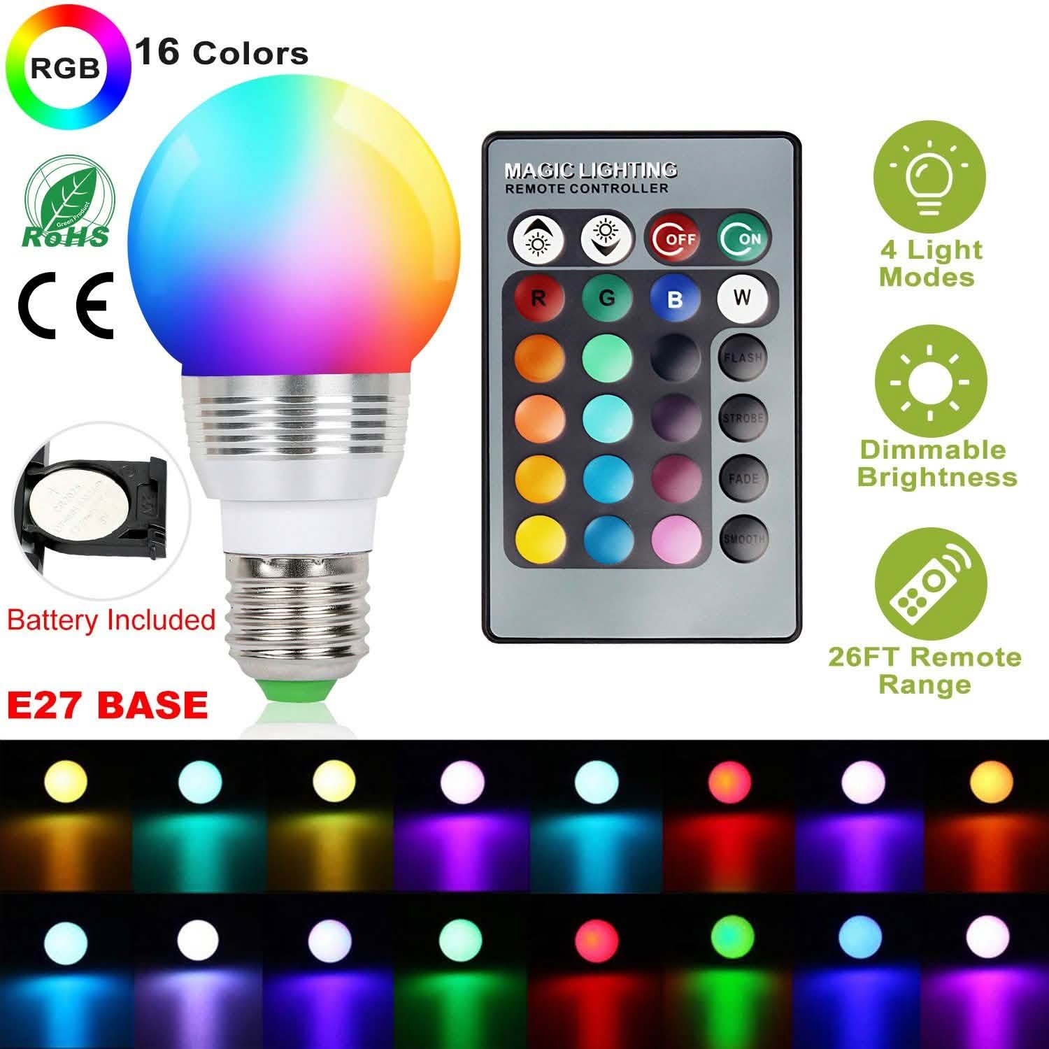 16 Colors Change LED Bulbs E27 3W RGD Dimmable Mood Lighting Lamp Indoor Lighting - Tophatter Daily Deals