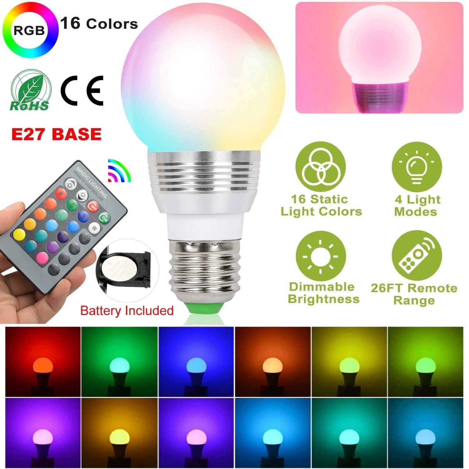 16 Colors Change LED Bulbs E27 3W RGD Dimmable Mood Lighting Lamp Indoor Lighting - Tophatter Daily Deals