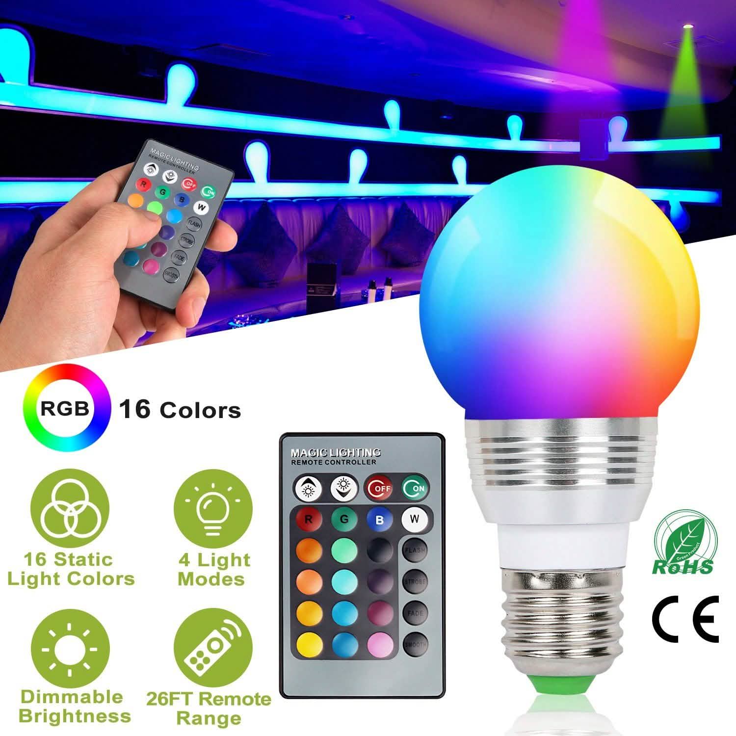 16 Colors Change LED Bulbs E27 3W RGD Dimmable Mood Lighting Lamp Indoor Lighting - Tophatter Daily Deals