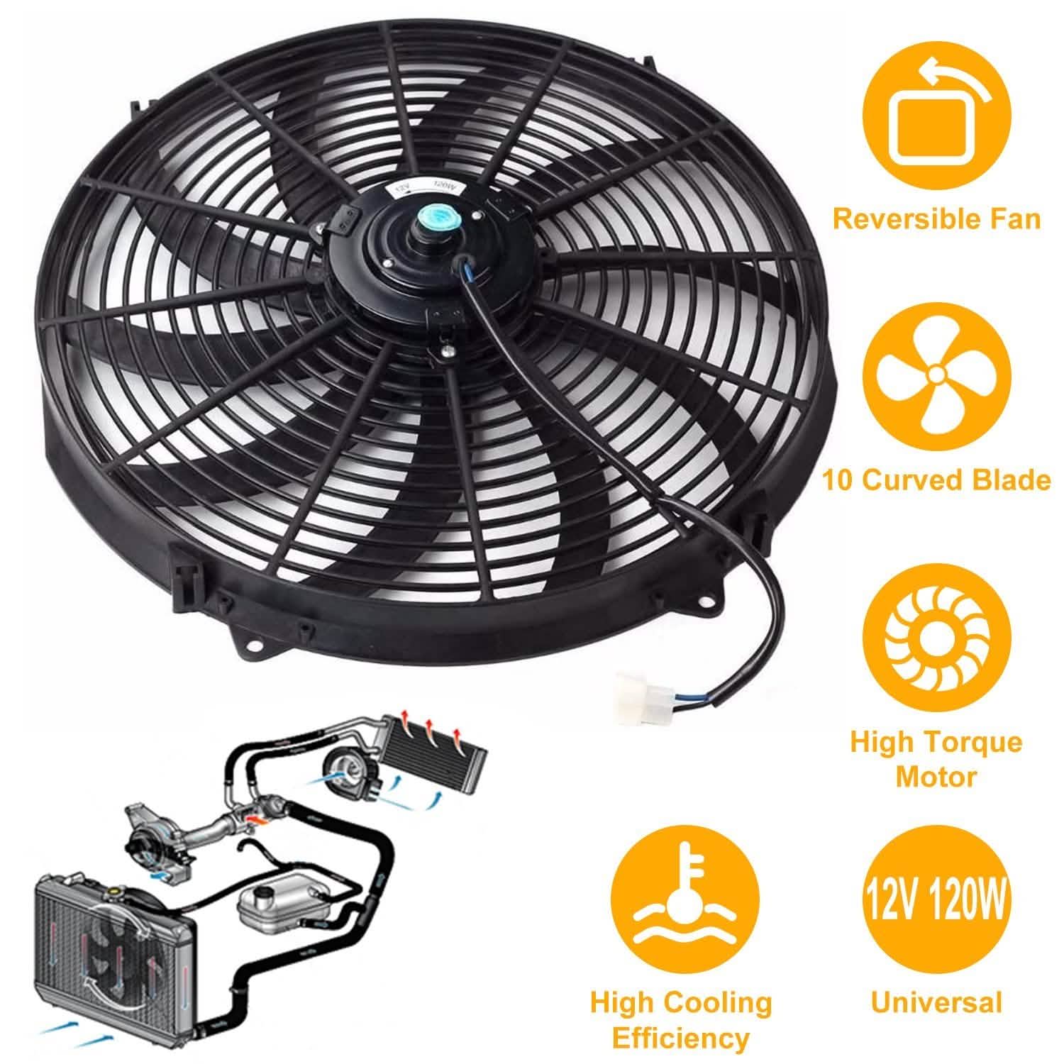 16" Electric Radiator Cooling Fan 12V 120W 10 Blades Car Thermostat Kit Automotive - Tophatter Daily Deals