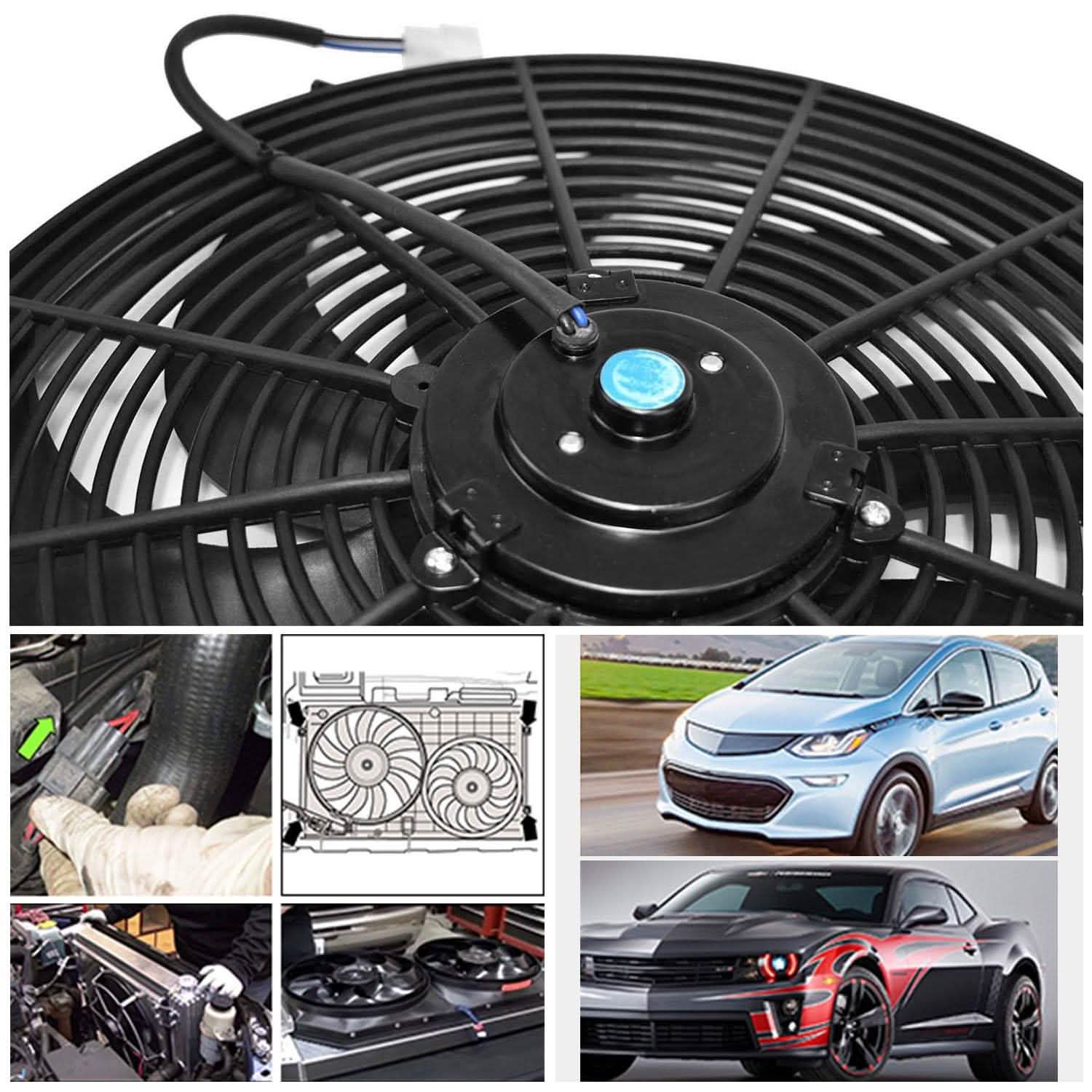 16" Electric Radiator Cooling Fan 12V 120W 10 Blades Car Thermostat Kit Automotive - Tophatter Daily Deals