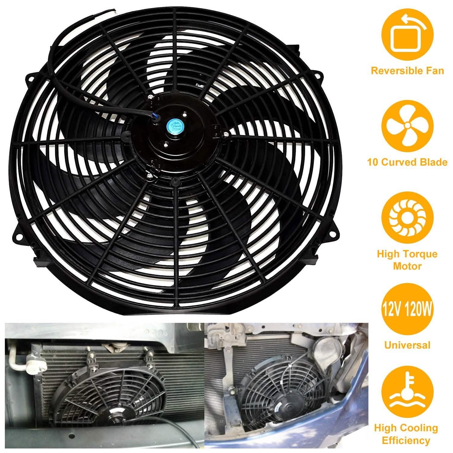 16" Electric Radiator Cooling Fan 12V 120W 10 Blades Car Thermostat Kit Automotive - Tophatter Daily Deals