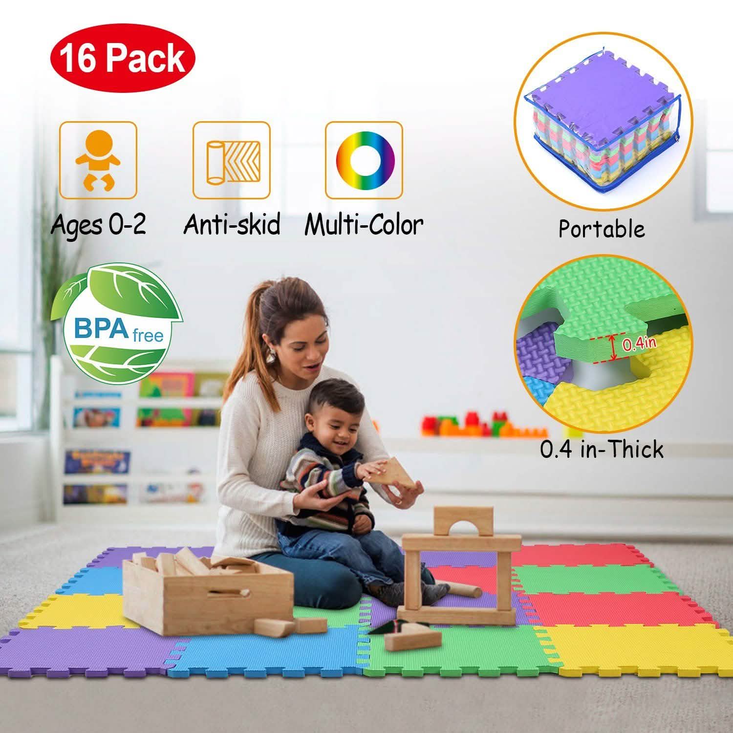 16-Pieces: Kids Puzzle Exercise Play Mat Toys & Games - Tophatter Daily Deals