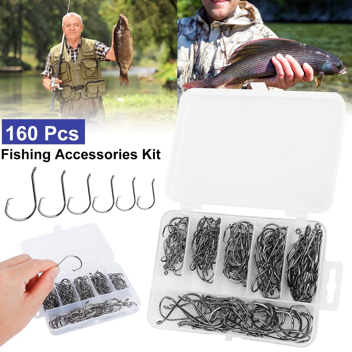 160-Piece: Offset Fishing Hooks Kit Outdoor Recreation - Tophatter Daily Deals