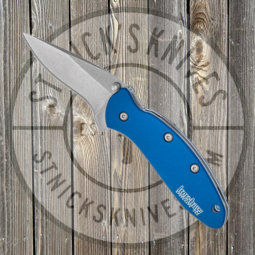 Kershaw - Chive - Assisted Flipper - Blue Aluminum Handle - Stonewashed Blade - 1600NBSW Knives - Tophatter Daily Deals