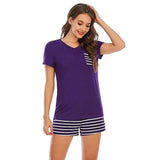 Striped Short Sleeve Top and Shorts Lounge Set Loungewear Sets - Tophatter Daily Deals