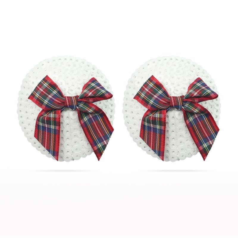 Reusable Sequin Round Nipple Pasties with Tartan Bow > Clothes > Pasties - Tophatter Daily Deals
