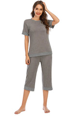 Round Neck Short Sleeve Top and Capris Pants Lounge Set Loungewear Sets - Tophatter Daily Deals