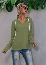 Lightweight Relaxed Womens Hoodie - V Neck, Knit, Everyday Green - Tophatter Daily Deals